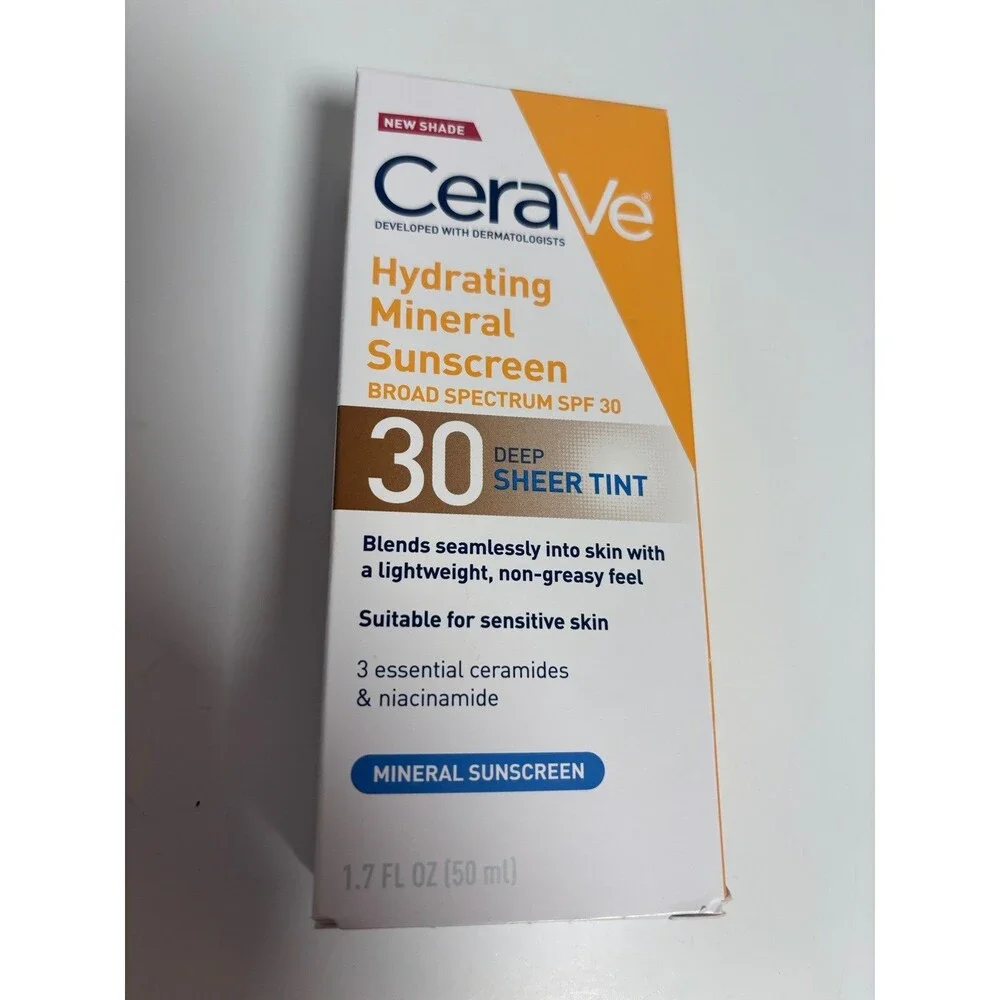 CeraVe Hydrating Mineral Sunscreen SPF 30 Deep Sheer Tint  1.7 oz Exp 05/28